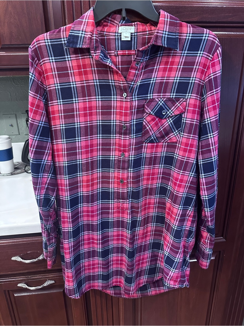 J. Crew small Pink & Navy Plaid Button-Up Shirt